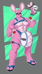 anthro bara bunny bunny_ears bunny_tail energizer energizer_bunny furry furry_only gay male male_focus male_only mammal muscular muscular_male pink_fur pink_hair pink_nipples rabbit soloemi_(artist) sunglasses