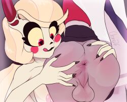 <3_eyes 1futa 1girls 5_fingers anus arthropod ass backsack balls blonde_hair blush blush_stickers bottomwear breasts butt_grab charlie_morningstar charlie_morningstar_(hazbin_hotel) clone26 clothed clothed/nude clothing demon duo face_squish female female_focus fingernails fingers futa_sans_pussy futanari genitals grey_body grey_skin gynomorph hair hand_on_butt hazbin_hotel heart hi_res horn humanoid insects intersex intersex/female lepidopteran licking licking_lips licking_own_lips long_hair moth nails nipples nude perineum pink_nipples raised_bottomwear raised_clothing raised_skirt red_clothing red_shirt red_topwear self_lick shirt skirt smile spread_anus spread_butt spreading squish taint tongue tongue_out topwear vaggie vaggie_(hazbin_hotel) white-skinned_female white_body white_hair white_skin white_skinned_female