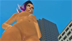 1girls 3d big_breasts breasts burp burping dark-skinned_female dark_skin female female_only giantess hand_on_belly hand_on_hip latina lostlog macro nipples open_mouth overwatch post_vore purple_eyes purple_hair pussy sombra two_tone_hair underboob vore