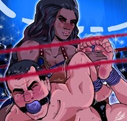 1boy 1girls athena_(wrestler) ball_gag collaredkid ember_moon feet female_dominating_male femdom gag male malesub muscular_male nxt submale submissive_male tied_toes wwe wwe_diva