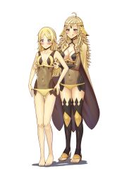 2girls :p adjusting_clothes alternate_costume alternate_hairstyle bare_legs barefoot blonde_hair blue_eyes blush bodystocking breasts cosplay embarrassed female female_only fire_emblem fire_emblem_awakening fire_emblem_fates frown grandmother_and_granddaughter grey_eyes hair_down legs licking_lips lissa_(fire_emblem) long_hair medium_breasts multiple_girls nintendo ophelia_(fire_emblem) ophelia_(fire_emblem)_(cosplay) panties saikunartworks small_breasts smile underwear yellow_panties