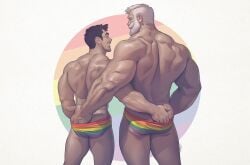 2boys age_difference bara beard beard_stubble big_muscles boyfriends groping groping_ass lgbt_pride male male_only muscular muscular_male silverjow size_difference twitter_user_oc ulric_(silverjow) wei_(silverjow) yaoi