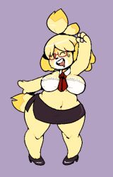 animal_crossing anthro big_breasts bra chubby female glasses high_heels isabelle_(animal_crossing) mangneto nintendo office_lady shirtless tagme thick_thighs wide_hips yellow_body