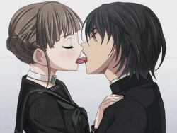 1boy 1girls animated black_clothing braided_hair brown_hair clockup closed_eyes collar color colored crying crying_with_eyes_open euphoria euphoria_(clockup) female game_cg hamashima_shigeo hetero kiss kissing male manaka_nemu official_art sad sailor_collar saliva saliva_trail serafuku tagme takatou_keisuke tears teen teen_boy teen_girl teenage teenage_boy teenage_girl teenager tongue tongue_out young