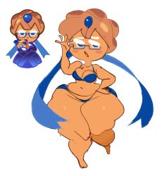 1girls 5_fingers adjusting_glasses beehive_hairdo blue_bra blue_eyes blue_glasses blue_ribbon blueberry_pie_cookie blush bottom_heavy bra brown_hair chubby chubby_female cookie cookie_run cookie_run_ovenbreak eyewear female female_only gingerbread_cookie glasses hair half-closed_eyes hand_on_hip huge_thighs mintrimo panties ribbon simple_background smile tan_body tan_skin thick_thighs thunder_thighs underwear white_background