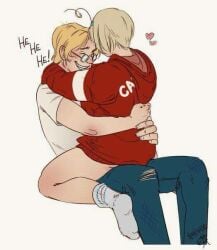 axis_powers_hetalia blonde_hair canada_(hetalia) laughing matthew_williams sitting_on_lap sitting_on_person straight ukraine_(hetalia) vaginal_sex wholesome