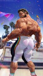 1boy bara big_ass looking_back male martini_art muscular_male original_character pride topless