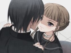 1boy 1girls animated black_clothing brown_hair clockup closed_eyes color colored euphoria euphoria_(clockup) female game_cg hamashima_shigeo hands_on_another's_shoulders hands_on_shoulders kiss kissing lips looking_at_another manaka_nemu official_art purple_eyes sailor_collar serafuku smile straight tagme takatou_keisuke teen teen_boy teen_girl teenage teenage_boy teenage_girl teenager tongue tongue_out unseen_male_face young