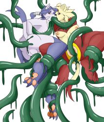 anthro anus female furry large_breasts male male_penetrated mienfoo mienshao nelsonnoir pawpads penis pokemon pokemon_bw purple_fur purple_hair red_eyes tail tan_fur tentacle veins