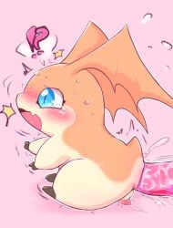 anal anal_tugging anthro badwingm balls bandai_namco blue_eyes blush digimon digimon_(species) disembodied_penis duo erection fur genitals hi_res male male/male male_penetrated male_penetrating male_penetrating_male orange_body orange_fur patamon penetration penis sex size_difference tapering_penis