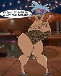 bbw big_ass big_breasts big_breasts big_butt bunny_bravo cartoon_network glasses johnny_bravo_(series) leopard_print milf one-piece_swimsuit pixelzsinful pool sweaty text thick thick_ass thick_hips thick_thighs