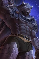 abs animated blaidd_(elden_ring) canine clothed elden_ring fromsoftware fur furry gay male male_only sollyz solo_male standing werewolf