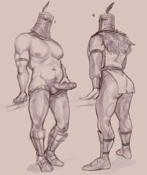 armband armor big_pecs big_penis dark_souls erection fromsoftware full_body helmet holding_penis imlooking knight looking_at_viewer looking_back male male_only monochrome muscular muscular_male pants_down partially_retracted_foreskin pecs penis skin_tight solaire_of_astora solo standing topless topless_male uncensored uncut