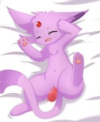 animal_genitalia animal_penis bed closed_eyes disembodied_penis eeveelution espeon feral fur furniture genitals hi_res kryztar looking_at_viewer lying male navel nintendo nude on_bed pawpads paws penetration penile penile_penetration penis penis_in_pussy pink_body pink_fur pokémon_(species) pokemon pussy vaginal_penetration vaginal_penetration video_games