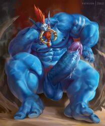 anthro balls bara big_balls big_penis boner erection facial_hair gay male male_only muscles muscular musk penis precum sitting solo solo_male spread_legs troll troll_(warcraft) tusks vol'jin world_of_warcraft zoroj