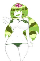 1girls ambiguous_gender androgynous belly_button big_breasts blush breasts female female female_only gem green_bikini green_blush green_eyelashes green_eyes green_hair green_mouth green_nails green_panties green_tongue humanoid land_of_the_lustrous large_breasts legs_together long_hair mysaltisexposed nipple_bulge open_mouth pixiv pussy red_pupils rock small_bikini visible_pussy watermelon_tourmaline_(land_of_the_lustrous) waving waving_at_viewer white_background white_sclera white_skin wide_hips