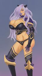 1girls :o ass bare_midriff bare_thighs big_ass big_lips bimbo bimbo_body bimbofication bimbofied black_panties brain_drain brain_pop breasts camilla_(fire_emblem) citizen124c4i cleavage elbow_gloves female female_only fire_emblem fire_emblem_fates gloves hair_over_one_eye horns large_breasts lips lipstick long_hair midriff nintendo open_mouth panties purple_eyes purple_hair purple_lips purple_lipstick solo thick_lips thighs transformation underwear very_long_hair wide_hips