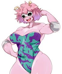 artist_name artist_request buff female flexing flexing_bicep hero_outfit_(mha) leotard mina_ashido muscular muscular_female my_hero_academia request