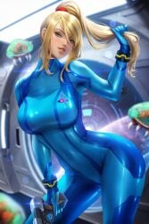 1girls absurd_res absurdres alien ayyasap bangs beauty_mark big_breasts blonde_hair blue_bodysuit blue_clothes blue_clothing blue_eyes blue_gloves blue_latex bodysuit breasts busty catsuit clothed clothed_female clothing cowboy_shot female female_focus female_only fit fit_female fully_clothed fully_clothed_female gloves grabbing_hair grabbing_own_hair gun high_resolution highres hips holding_gun holding_hair holding_weapon human large_breasts large_filesize latex latex_bodysuit latex_clothes latex_clothing latex_suit leaning leaning_forward light-skinned_female light_skin long_hair looking_at_viewer metroid metroid_(creature) nintendo ponytail samus_aran shiny shiny_bobysuit shiny_clothes shiny_clothing shiny_suit sidelocks slim_girl slim_waist smile smiling solo solo_female solo_focus space thick_thighs thighs tight_bodysuit tight_clothes tight_clothing tight_fit toned toned_body toned_female very_high_resolution weapon zero_suit_samus