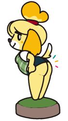 animal_crossing anthro ass chubby female isabelle_(animal_crossing) mob_face nintendo no_panties presenting showing simple_background skirt skirt_lift upskirt vilepluff