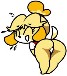 animal_crossing anthro female isabelle_(animal_crossing) nintendo simple_background skirt_removed thong vilepluff