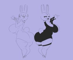 2girls animal_crossing ass ber00 big_ass big_breasts big_ears bonbon_(animal_crossing) breasts clapping clothing dress female female_only fur gloves huge_ass huge_breasts lipstick makeup motion_lines nintendo rabbit sketch solo thick_thighs tiffany_(animal_crossing) video_games wide_hips