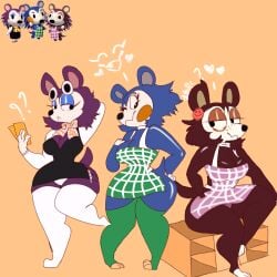 2022 3girls ? ?? alternate_breast_size animal_crossing big_breasts breasts cleavage female female_only fur furry furry_only heart hearts hourglass_figure labelle_able lilmisscrypt lilmisscrypt mabel_able nintendo one_eye_closed sable_able sisters tagme tail thick_thighs thighs trio wide_hips