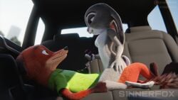 1boy 1boy1girl 1girls 3d anthro anthro_on_anthro anthro_penetrating_anthro backseat car clothed_male_nude_female clothed_sex clothing cowgirl_position dominant_female female female_on_top female_penetrated fox furry girl_on_top judy_hopps looking_at_partner male male/female male_penetrating_female nick_wilde on_back rabbit s1nnerfox sex sinnerfox small_breasts straight submissive_male watermark zootopia