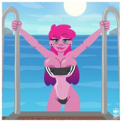 any_malu big_breasts female_only gris_swimsuit huge_breasts looking_at_viewer pink_body pink_hair pink_skin swimsuit the_surreal_world_of_any_malu transparent_clothing tsmdraws wet wet_body wet_clothes