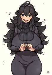 1girls @_@ big_breasts breasts heart hex_maniac kurage_shokushu long_hair looking_at_viewer pokemon smiling smiling_at_viewer solo spiral_eyes tight_clothing