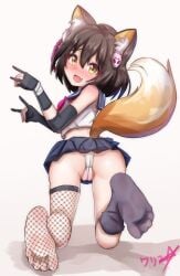 absurdres animal_ears ass blue_archive blush boppin cameltoe feet female fishnets fox_ears fox_girl fox_tail highres izuna_(blue_archive) looking_at_viewer medium_hair open_mouth panties pantyshot school_uniform serafuku socks soles tail toes underwear yellow_eyes