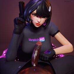 1girls 3d black_hair black_penis blush brown_eyes busty choker clothed clothing dark-skinned_male dark_skin earrings epic_games erection evie_(fortnite) eye_contact forced fortnite fortnite:_battle_royale fringe gloves gun imminent_oral imminent_sex imminent_vaginal interracial lipstick looking_at_penis looking_at_viewer looking_pleasured oral penis petite pov pulling_down_pants red_lipstick seductive_eyes seductive_mouth short_hair skirt veratchhd