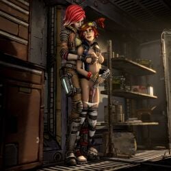 artist_request borderlands borderlands_2 borderlands_3 chastity_cage cum cum_drip femdom fondling_breast futanari gaige_(borderlands) grabbing_breasts lilith_(borderlands) orgasm panties_down particle_ghost small_penis small_penis_adoration small_penis_futa tights vibrator