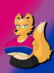 big_breasts bisexual bisexual_pride_colors breasts cassan0varose female fox fox_ears fox_tail furry green_eyes pride_color_clothing pride_colors snout tagme tail underboob