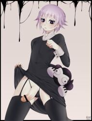 androgynous bar_censor black_eyes black_nails censored crona_(soul_eater) cute_eyes cute_face erect_penis erection feminine_male goth pale-skinned_female pale_skin penis pink_hair ragnarok_(demon_sword) solo soul_eater tanga unretracted_foreskin