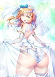 1boy ass big_ass bride cute cute_male femboy feminine_male garter_straps girly gloves long_hair male male_bride male_only natsusora_wakana nobady orange_hair original panties see-through_clothing smile solo trap wedding_attire wedding_dress wedding_veil white_legwear yellow_eyes