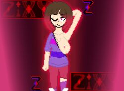 2d bete_noire big_breasts breasts_out brown_hair glitchtale illusion one_eye_closed pink_eyes pink_hair pink_highlights pixel_art self_upload undertale undertale_(series) undertale_au z!betty zixy