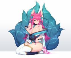 9_tails ahri alternate_costume alternate_hair_color alternate_hairstyle animal_ear_fluff animal_ears animal_girl bangs bell big_breasts blue_eyes breasts busty ce-_-3 child_bearing_hips choker cleavage clothing curvaceous curves curvy curvy_body curvy_female curvy_figure curvy_hips eyelashes eyeliner eyeshadow facial_markings female fluffy fluffy_ears fluffy_tail fluffy_tails fox fox_ears fox_girl fox_tail furry_tail hair_ornament hair_ribbon hips hourglass_figure huge_breasts humanoid inner_ear_fluff japanese_clothes kemonomimi kimono kitsune large_breasts league_of_legends light-skinned_female light_skin long_hair multiple_tails nine_tailed_fox pale-skinned_female pale_skin pepper0 pink_hair riot_games robe simple_background spirit_blossom_ahri spirit_blossom_series tail thick_thighs thighs vastaya video_games voluptuous wide_hips