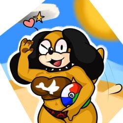 beach beach_ball big_breasts big_thighs breasts canine clothing collar domestic_dog duck_hunt duck_hunt_dog female huntress_(lewdewott) lewdewott long_ears mammal nintendo one_eye_closed open_mouth rule_63 tailwag tongue video_games