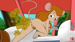 absurd_res anthro casual_nudity chip_'n_dale_rescue_rangers disney eyewear fart female gadget_hackwrench goggles hi_res mammal moon_pearl mouse mouse_tail murid murine nude on_model outside plant rodent solo succubi_samus tree