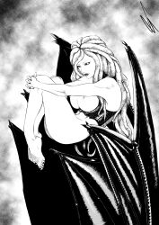 1girls anemounicorn1 berserk breasts demon demon_girl feet female female_only humanoid large_breasts long_hair monochrome nipples nude nude_female slan solo villainess white_skin wings