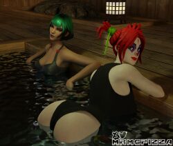 ass ass_focus ass_up big_ass big_breasts bikini bikini_top clown clown_girl clown_makeup clussy fortnite green_hair hot_spring mrmcpizza peekaboo_(fortnite) punk red_hair sunny_(fortnite) swimsuit water wet white_skin