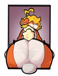 3dixar anthro ass balls big_ass blonde_hair clothed dogfluid earring from_behind furry large_ass looking_at_viewer looking_back male_only neck_tuft orange_body orange_fur pink_eyes short_hair tail white_fur