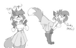 1girls anthro bending_over bent_over big_breasts breasts_between_suspenders dress fully_clothed fur furry greyscale hands_on_knees monochrome nonude pepper_(sketchytoasty) sketch sketchytoasty skirt suspenders suspenders_pull tail tail_up