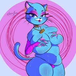 anthro breast_squish breasts cartoon_network cherryfox clothing domestic_cat felid feline felis female mammal navel nicole_watterson nude panties slightly_chubby solo squish the_amazing_world_of_gumball underwear