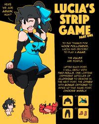 blue_dress chibi crab leggings lucia_(scott_malin) original original_character scott_malin strip_game