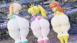 3_bodysuits 3d 3girls ass ass_size_difference big_ass big_butt bikesuit bodysuit bubble_ass bubble_butt butt_size_difference clothing female footwear handwear huge_ass huge_butt human jumpsuit light-skinned_female light_skin looking_at_viewer looking_back looking_back_at_viewer mario_(series) mario_kart neckwear nintendo pale-skinned_female pale_skin presenting_ass presenting_hindquarters princess princess_daisy princess_peach princess_rosalina royalty size_difference thick_ass thick_thighs unski113d