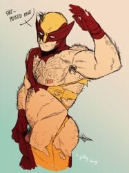 1boy a_filthy_king_(artist) ass balls bara bulge gay hairy male male_only marvel marvel_comics muscles muscular penis ripped_clothing shuriken solo solo_male wolverine_(x-men) x-men yaoi