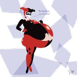 1girls ass batman_(series) belly big_ass big_belly big_breasts breasts bubble_butt dc dc_comics dustinmieye female female_only harley_quinn harley_quinn_(classic) huge_belly same_size_vore solo torn_clothes vore