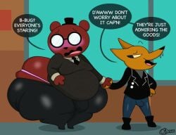 2boys angus_delaney animated anthro ass big_ass big_belly big_bulge big_butt breathotter bulge butt canid canine clothing duo fat_ass fat_man fox fully_clothed glasses gregg_lee holding_hand huge_butt looking_at_partner looking_to_the_side male male/male mammal moobs mp4 necktie night_in_the_woods no_sound overweight_male shaking shaking_ass shaking_butt size_difference text thong top_hat twerking underwear ursid video video_games